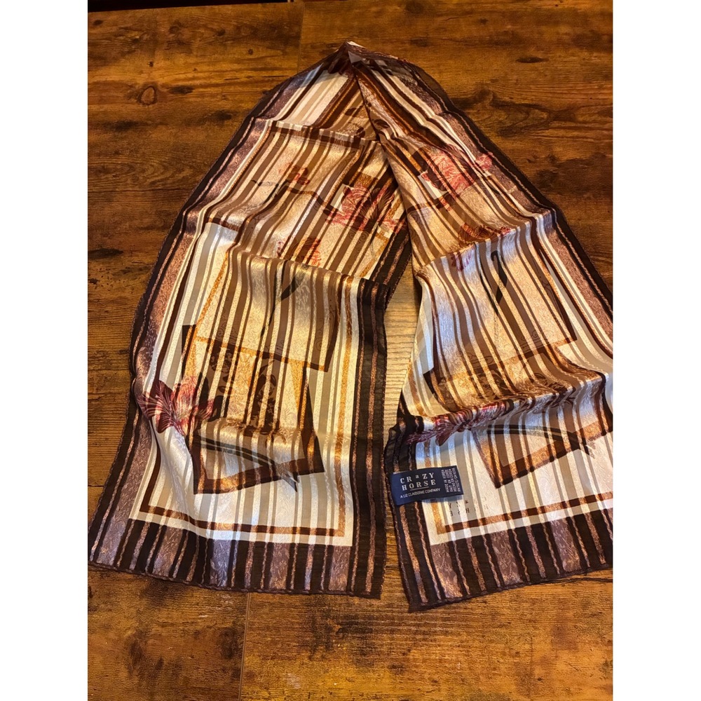 Crazy Horse Scarf Womens OS Brown Excellent Striped Floral Liz Claiborne Oblong